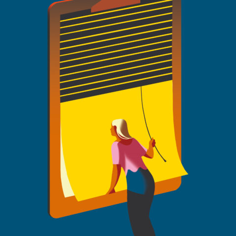 animation of woman looking out the window