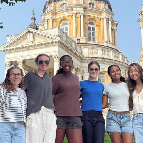 Students in the Cornell in Turin: Public Policy summer program stand in front of the Basilica of Superga in Turin, Italy