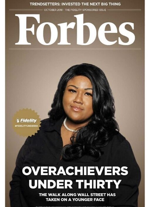 Alexandria Maloney MPA '17 Forbes cover with the title "Overachievers Under Thirty - The walk along Wall Street Has Taken on a Younger Face"