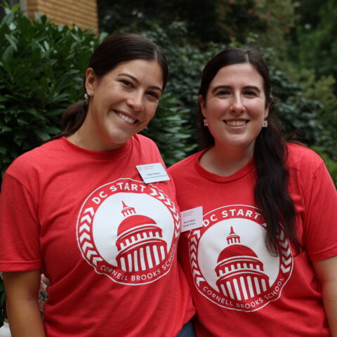 Holten Moreno, left, and Anna Peters, right, outside of the Wolpe Center at Cornell in Washington.