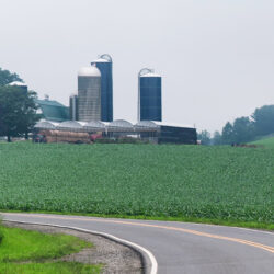 Farm land with barn and silos