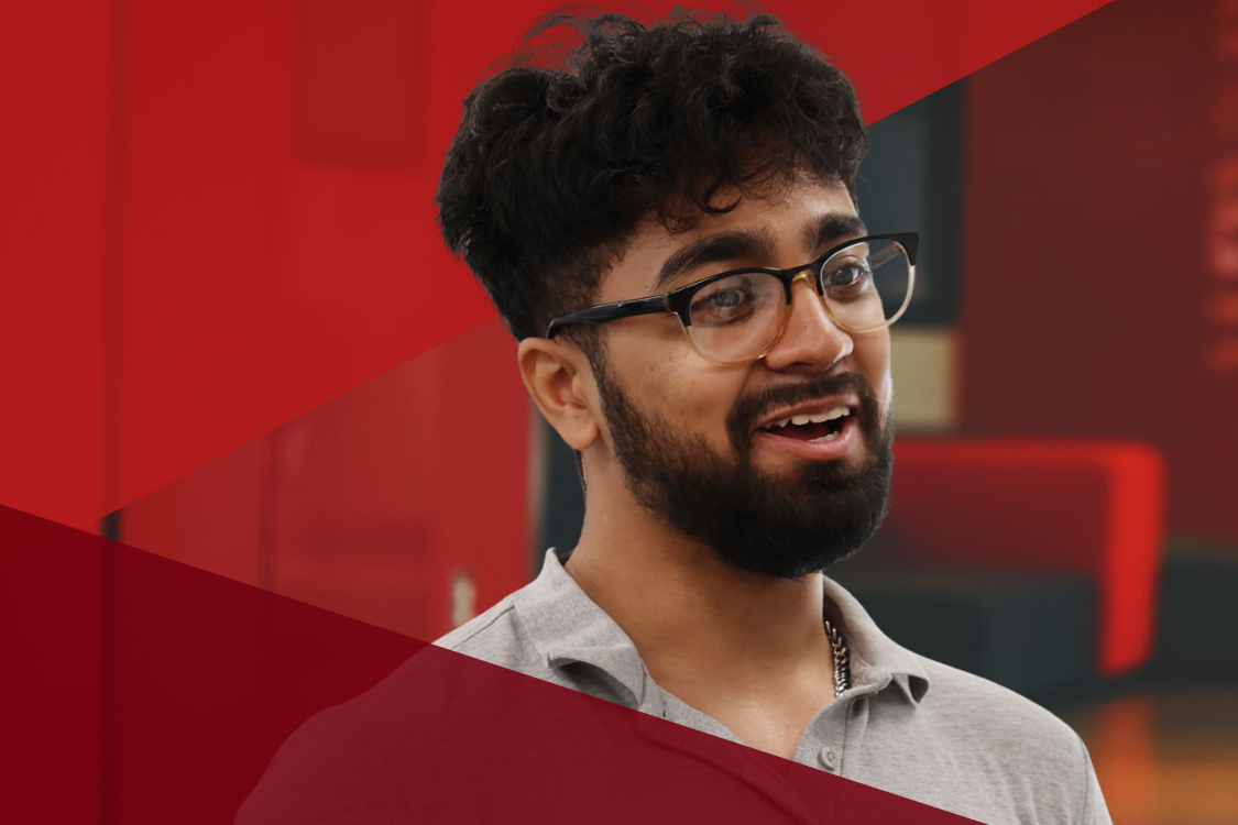 MPA student with red triangle overlays