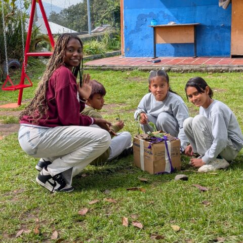 Brooks student leads an interactive STEM workshop with local elementary school students in Quito, Ecuador.