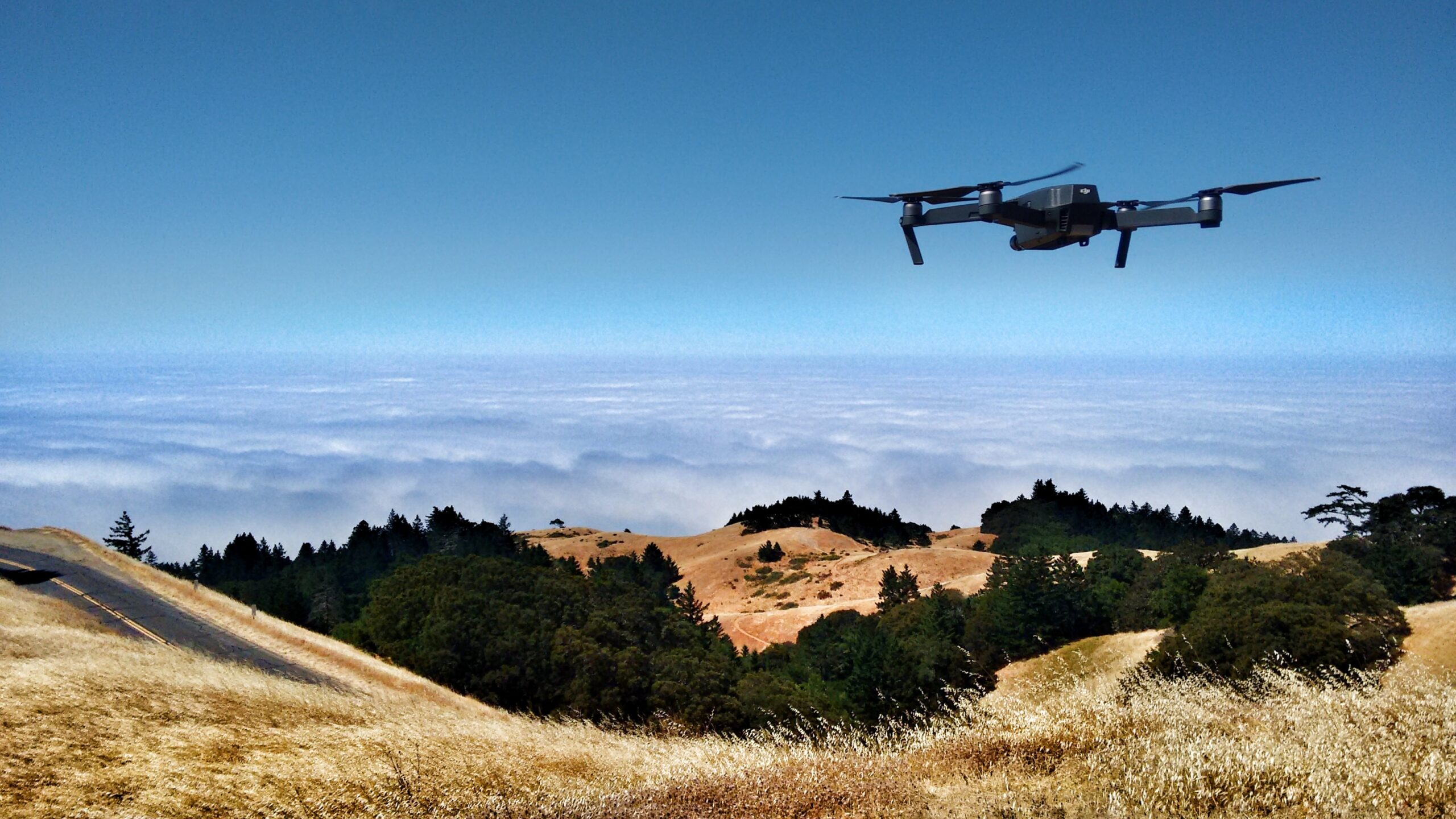 drone flying over landscape