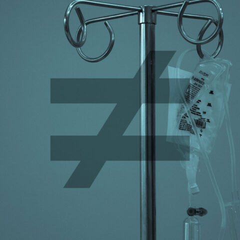 Medical IV stand with unequal sign overlayed in gray