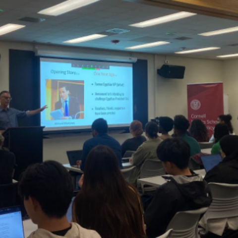 Professor Ronald J. Deibert presents in a class.