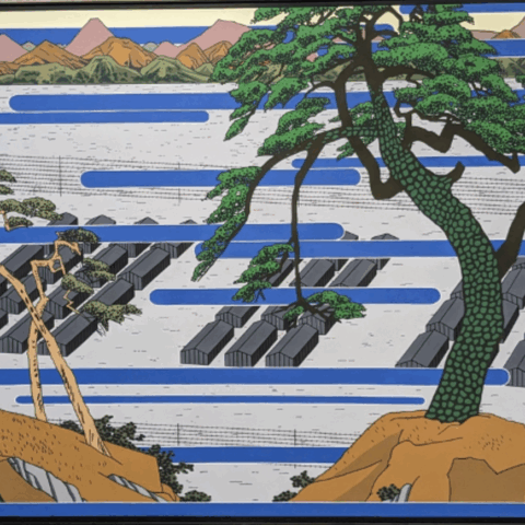 Roger Shimomura's "Desert City," 2010. Acrylic on canvas.
