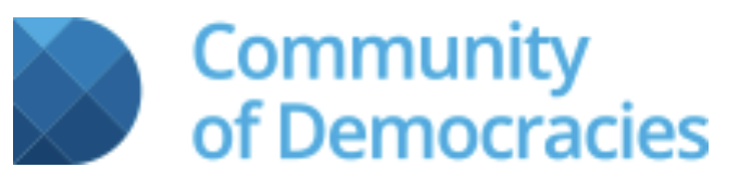 Community Democracy blue text
