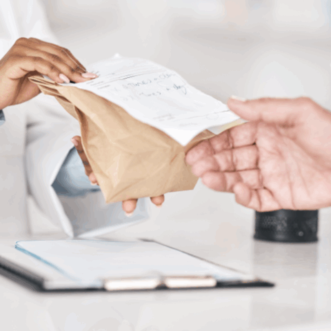 Pharmacist handing over prescription