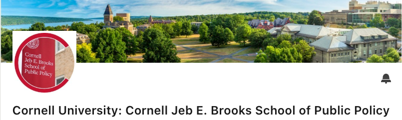 Cornell campus with Cornell Jeb E. Brooks School of Public Policy written below