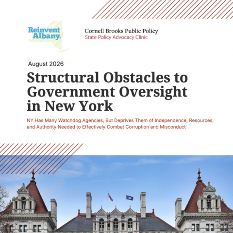Cover of research paper with title: Structural Obstacles to Government Oversight in New York and the NY State Capitol building.
