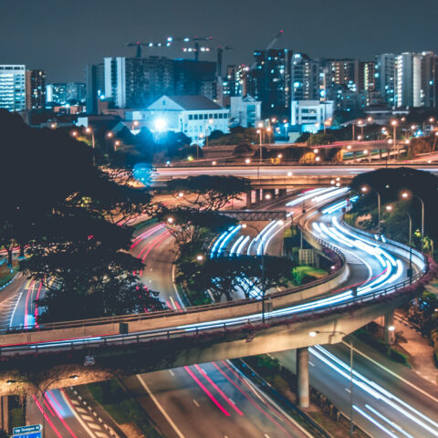 Aerial photo of city and traffic at night